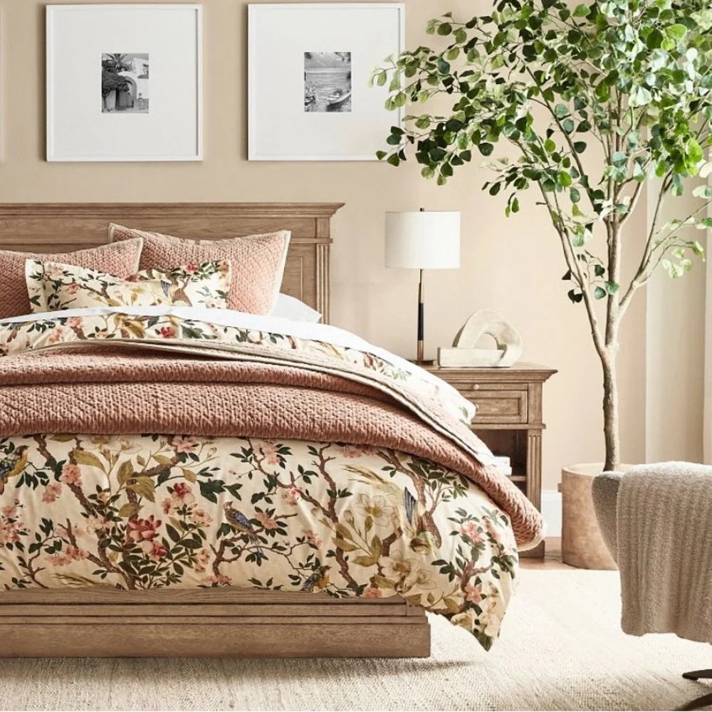 Pottery Barn Floral Cream and Dusty Rose Duvet Cover